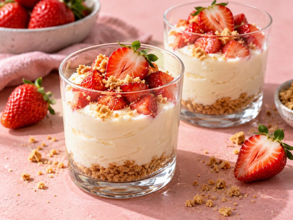 Strawberry Cheesecake im Glas – KI Illustration