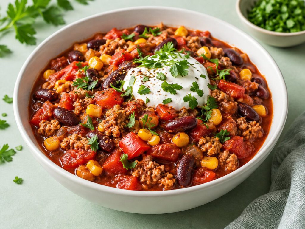 Chili mit Putenhack & Bohnen – KI Illustration