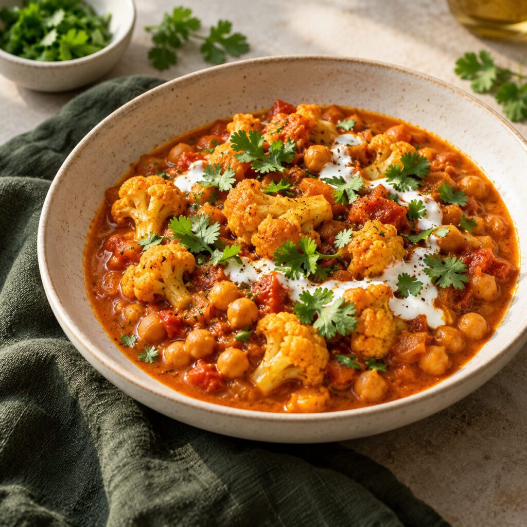 Blumenkohl Kichererbsen Curry – KI Illustration