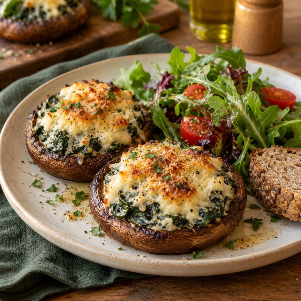 Spinat Ricotta Champignons – KI Illustration