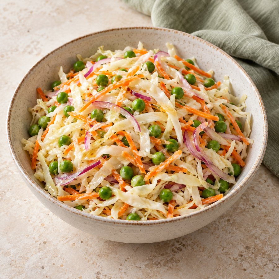 Weißkohlsalat mit Möhren und Erbsen – KI Illustration