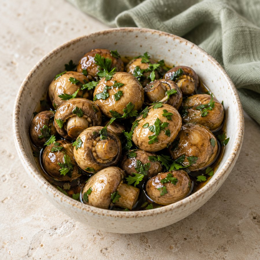 Marinierte Champignons mit Petersilie – KI Illustration