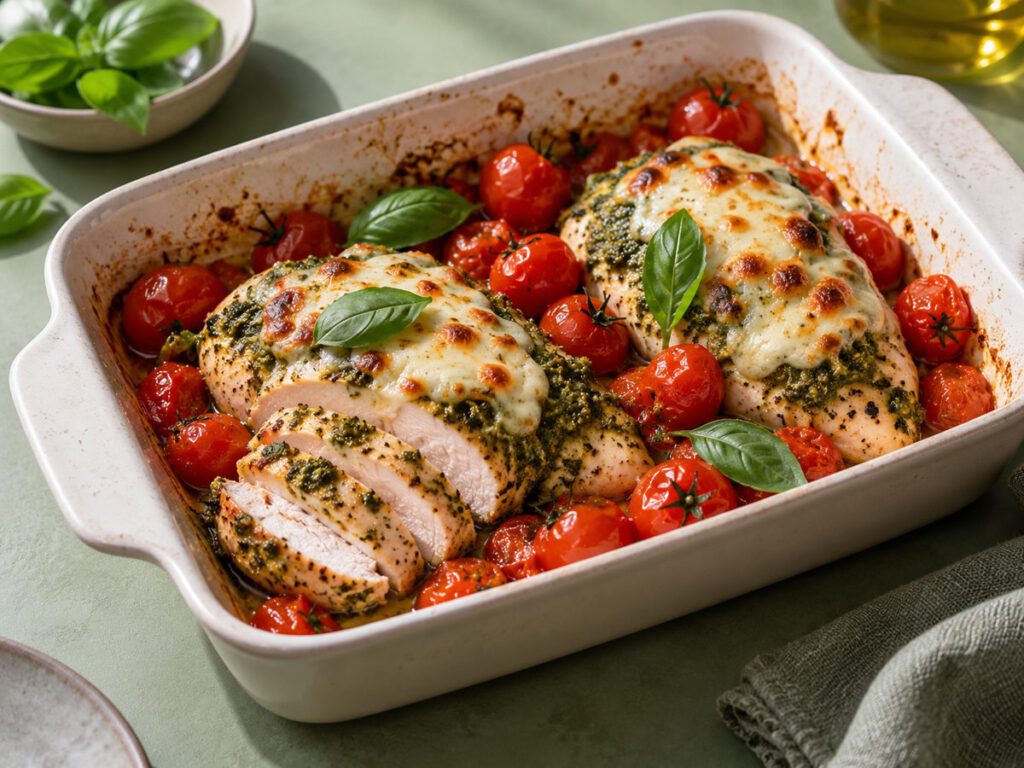 Hähnchen Pesto Mozzarella – KI Illustration