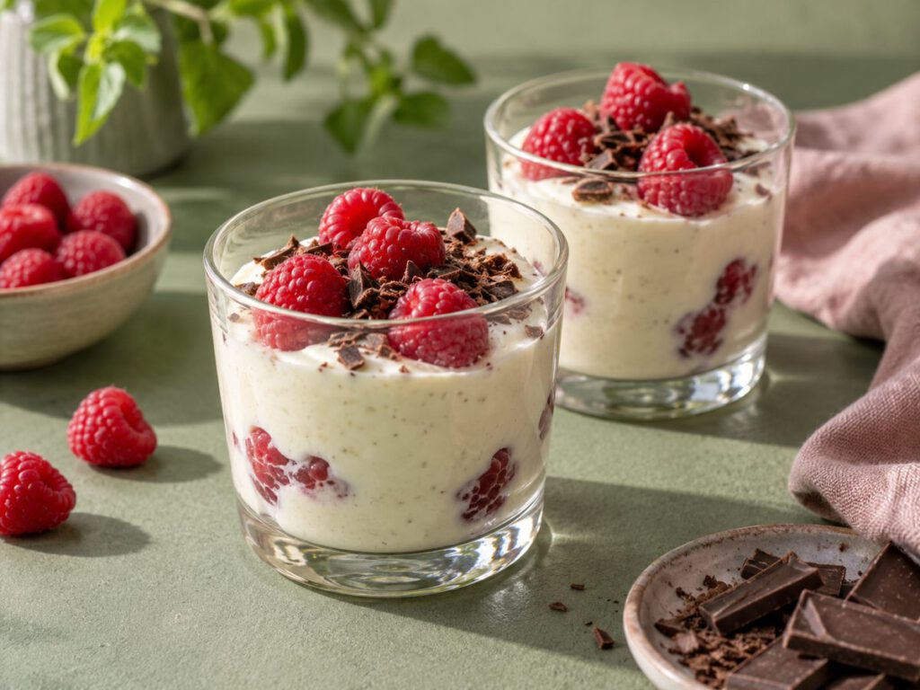 Quark Protein Dessert mit Beeren – KI Illustration