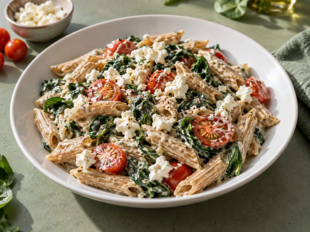 Spinat Feta Pasta – KI Illustration