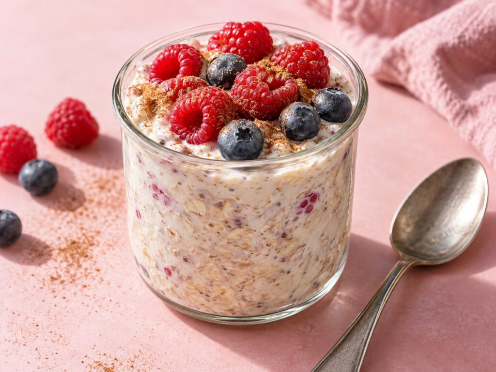 Berry Cheesecake Overnight Oats – KI Illustration