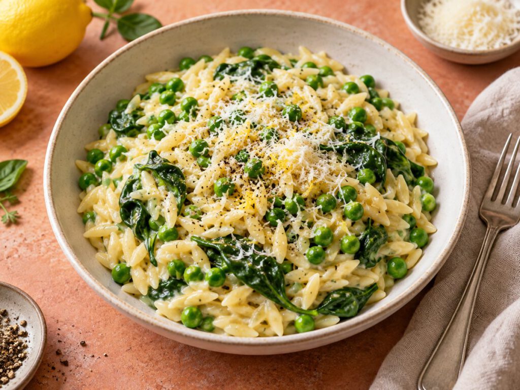 Cremiger Zitronen Orzo – KI Illustration