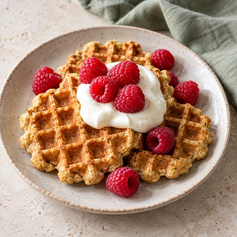 Hafer-Skyr-Waffeln mit Himbeeren – KI Illustration