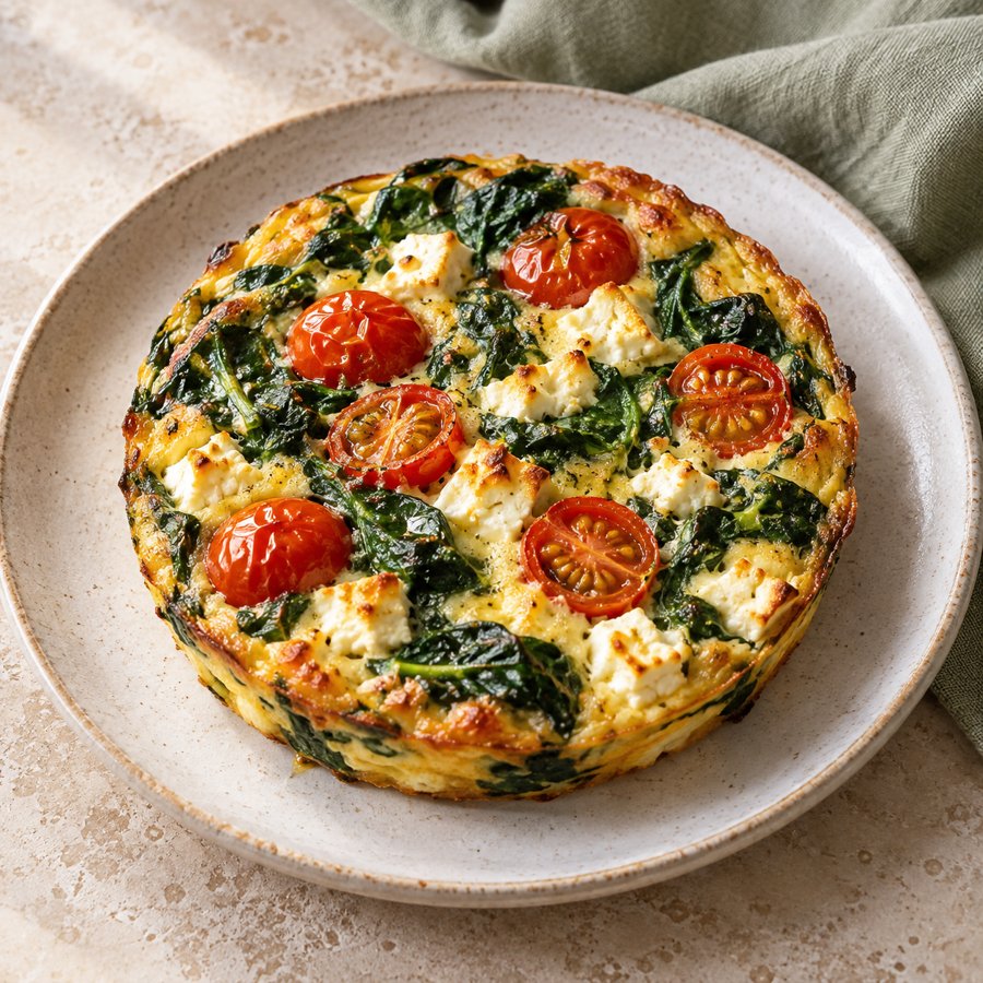 Spinat-Feta-Frittata mit Tomaten – KI Illustration