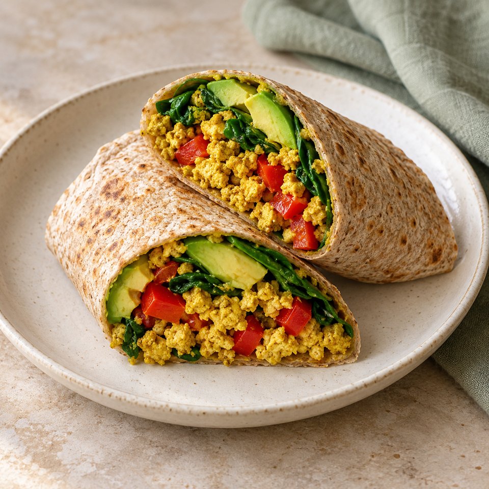 Tofu-Frühstückswrap mit Avocado – KI Illustration