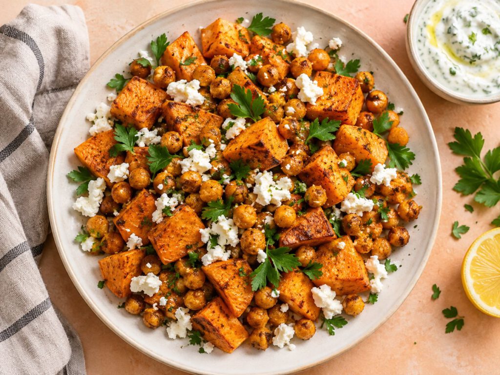 Ofengemüse mit Feta & Skyr – KI Illustration