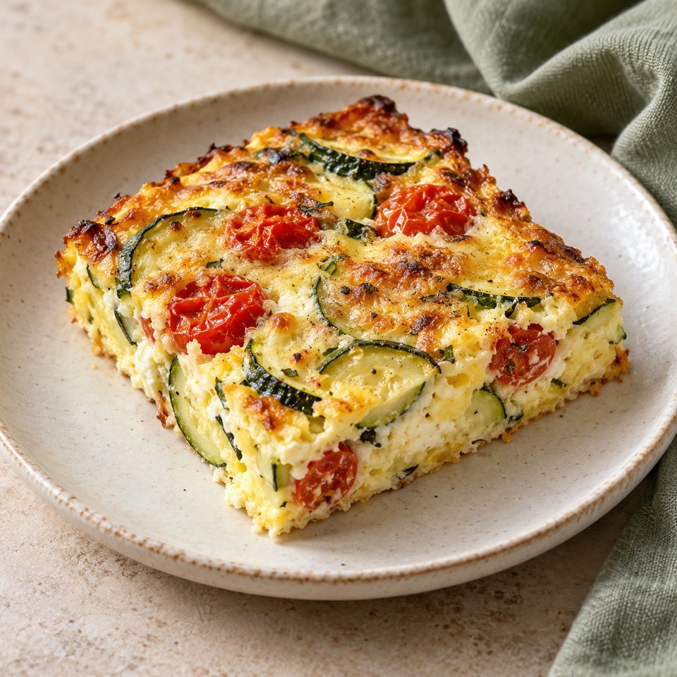 Zucchini-Hüttenkäse-Auflauf – KI Illustration